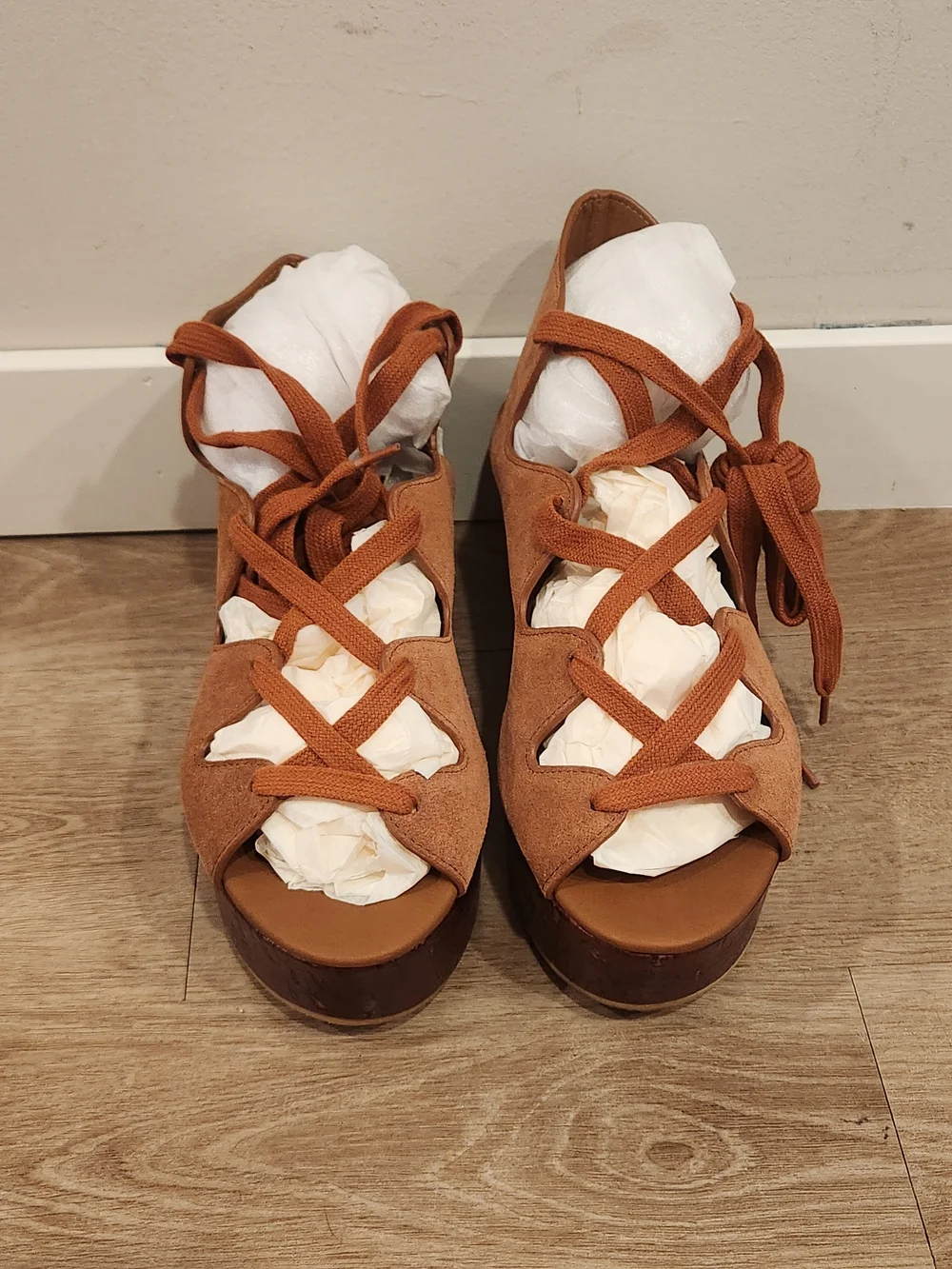 NEW See By Chloe Liana Suede Gladiator Ankle Wrap Platform Wedge Sandals Size 8